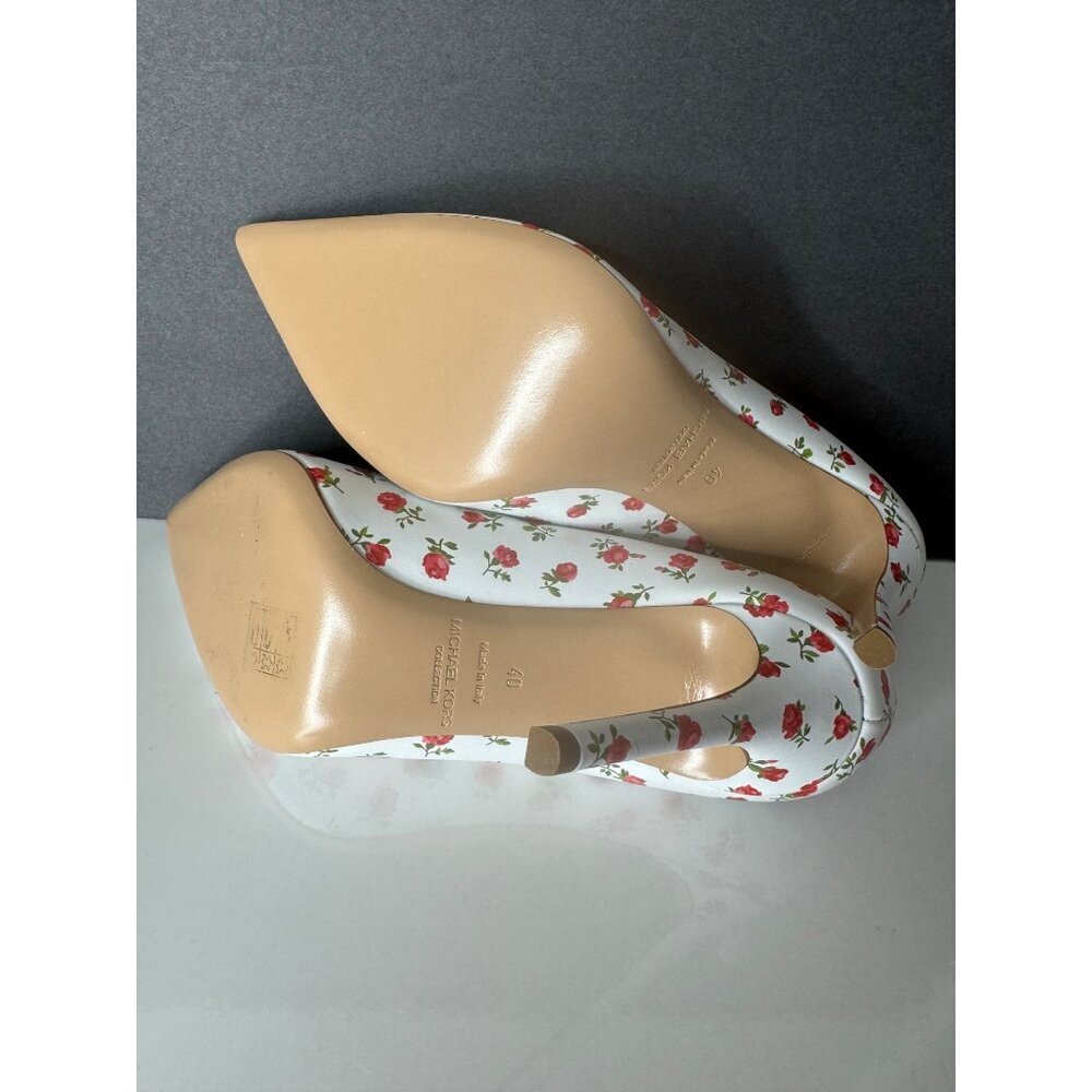 NEW MICHAEL KORS COLLECTION Muse Rose Printed Leather Pump White Red IT 40 US 10 - Picture 7 of 7